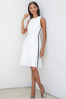 Load image into Gallery viewer, Black White A Line Sleeveless Knee-Length Semi Formal Dress