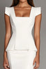 Load image into Gallery viewer, White Square Neck Bodycon Short Semi Formal Dress with Ruffles