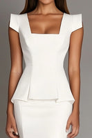 Load image into Gallery viewer, White Bodycon Square Neck Cape Sleeves Ruffled Short Semi Formal Dress