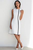 Load image into Gallery viewer, Black White Round Neck Sleeveless Knee-Length Semi Formal Dress