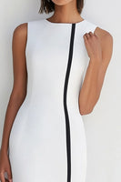 Load image into Gallery viewer, Black White Round Neck Sleeveless Knee-Length Semi Formal Dress