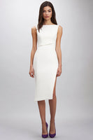 Load image into Gallery viewer, White Bodycon Bateau Neck Knee-Length Semi Formal Dress with Slit