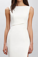 Load image into Gallery viewer, White Bodycon Bateau Neck Knee-Length Semi Formal Dress with Slit
