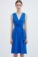 Load image into Gallery viewer, Royal Blue V-Neck Knee-Length Ruched Semi Formal Dress