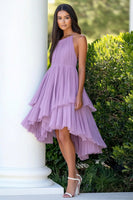 Load image into Gallery viewer, Lilac A Line Chiffon Pleated Ruched Mid-Calf Wedding Guest Dress