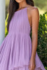 Load image into Gallery viewer, Lilac A Line Chiffon Pleated Ruched Mid-Calf Wedding Guest Dress