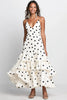 Load image into Gallery viewer, White Black Dot A Line Chiffon Tiered Long Wedding Guest Dress