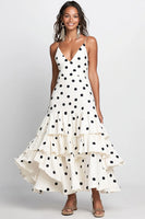 Load image into Gallery viewer, White Black Dot A Line Chiffon Tiered Long Wedding Guest Dress