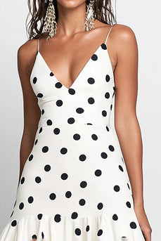 White Black Dot A Line Chiffon Tiered Long Wedding Guest Dress