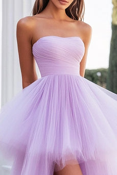 Lilac Strapless Tulle High Low Wedding Guest Dress