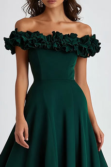 Dark Green Off the Shoulder Ruffled Long Wedding Guest Dress
