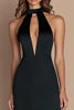 Load image into Gallery viewer, Simple Halter Satin Keyhole Long Black Tie Dress with Slit