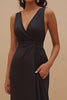 Load image into Gallery viewer, Satin V-Neck Long Satin Black Tie Dress