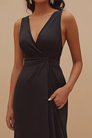 Load image into Gallery viewer, Satin V-Neck Long Satin Black Tie Dress