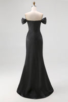 Load image into Gallery viewer, Black Mermaid Satin Off the Shoulder Appliqued Long Gala Dress with Slit