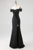 Load image into Gallery viewer, Black Mermaid Satin Off the Shoulder Appliqued Long Gala Dress with Slit
