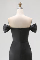 Load image into Gallery viewer, Black Mermaid Satin Off the Shoulder Appliqued Long Gala Dress with Slit