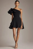 Load image into Gallery viewer, One Shoulder Satin A Line Little Black Dress