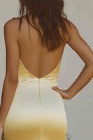 Load image into Gallery viewer, Light Yellow Halter Satin Sheath Long Formal Dress