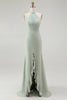 Load image into Gallery viewer, Dusty Rose Pleated Halter Sheath Chiffon Long Bridesmaid Dress