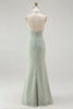 Load image into Gallery viewer, Dusty Sage Sheath Chiffon Pleated Halter Long Bridesmaid Dress
