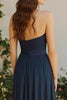 Load image into Gallery viewer, Navy A Line Pleated Chiffon Halter Long Bridesmaid Dress
