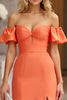 Load image into Gallery viewer, Orange Sheath Satin Off the Shoulder Prom Dress with Slit