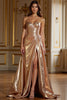 Load image into Gallery viewer, Champagne A Line Satin Sweetheart Prom Dress with Slit