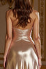 Load image into Gallery viewer, Champagne A Line Satin Sweetheart Prom Dress with Slit