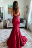 Load image into Gallery viewer, Sparkly Red Mermaid Satin Backless Prom Dress with Slit