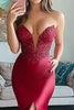 Load image into Gallery viewer, Sparkly Red Mermaid Satin Backless Prom Dress with Slit