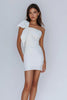 Load image into Gallery viewer, White Sheath Satin One Shoulder Graduation Dress with Bow