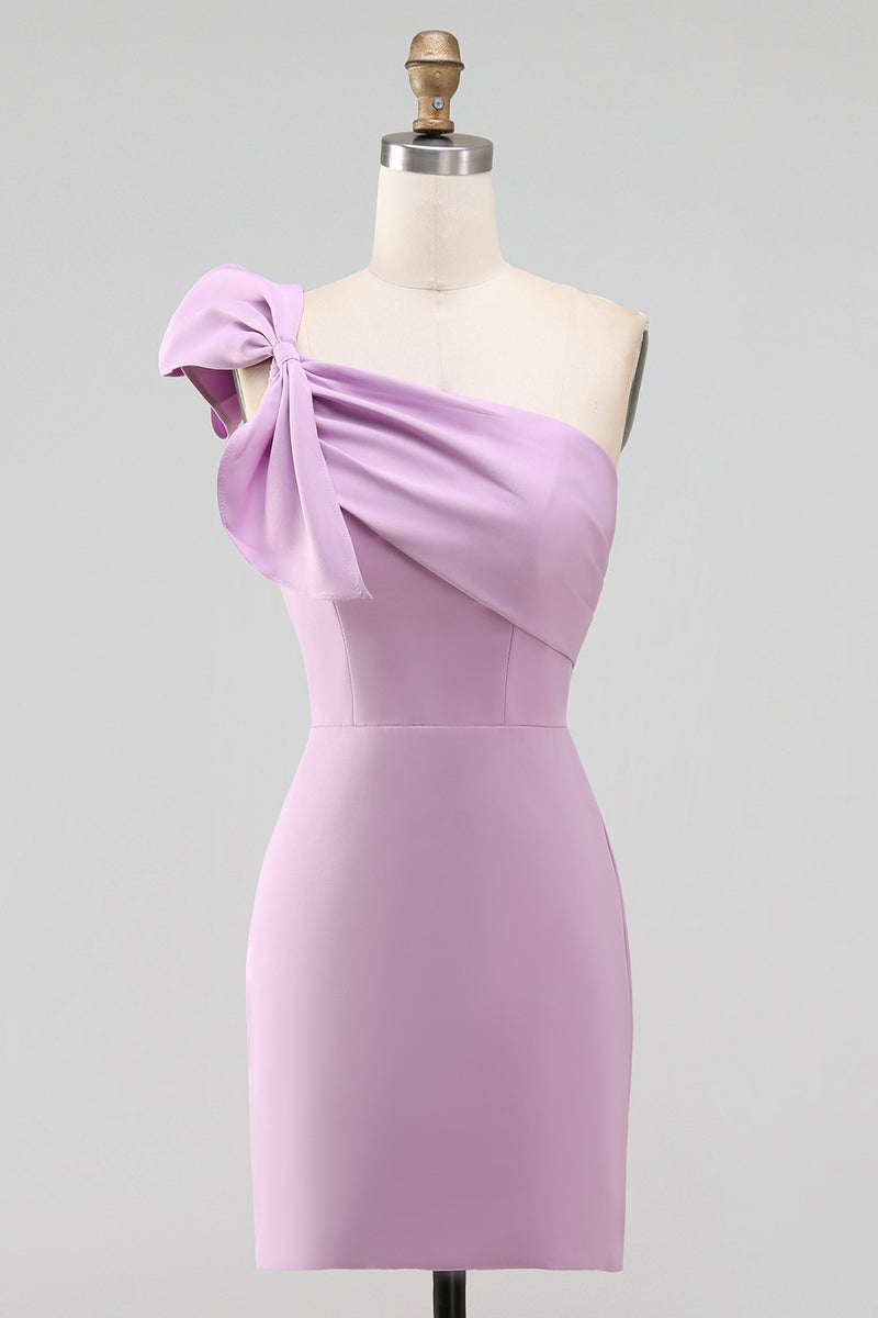 Load image into Gallery viewer, White Sheath Satin One Shoulder Graduation Dress with Bow