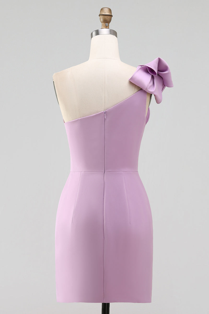 Load image into Gallery viewer, White Sheath Satin One Shoulder Graduation Dress with Bow