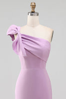 Load image into Gallery viewer, White Sheath Satin One Shoulder Graduation Dress with Bow