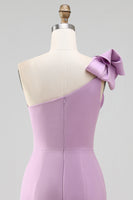 Load image into Gallery viewer, White Sheath Satin One Shoulder Graduation Dress with Bow