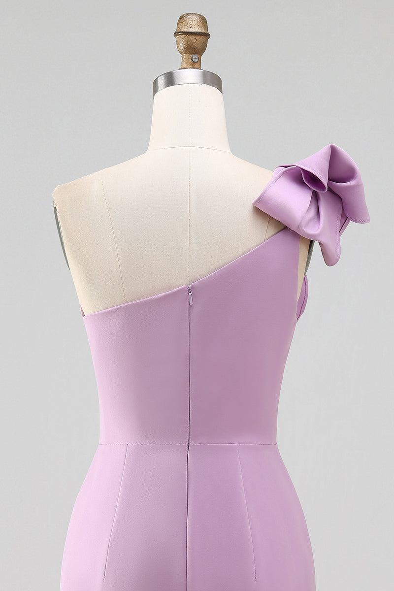 Load image into Gallery viewer, White Sheath Satin One Shoulder Graduation Dress with Bow