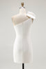 Load image into Gallery viewer, White Sheath Satin One Shoulder Graduation Dress with Bow