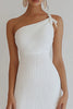 Load image into Gallery viewer, White Bodycon One Shoulder Graduation Dress with Bow