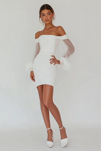 White Bodycon Backless Graduation Dress with Ruffles