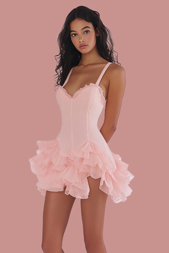 Pink Sheath Sweetheart Graduation Dress with Ruffles