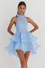 Load image into Gallery viewer, Sky Blue Tulle A Line Halter Backless Graduation Dress