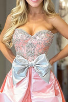 Load image into Gallery viewer, Pink A Line Satin Sweetheart Long Prom Dress with Bow