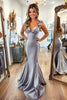 Load image into Gallery viewer, Grey Mermaid Satin Sweetheart Long Prom Dress with Ruffles