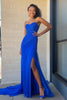 Load image into Gallery viewer, Royal Blue Sheath Chiffon Sweetheart Long Prom Dress with Slit
