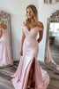 Load image into Gallery viewer, Pink Sheath Satin V-Neck Long Prom Dress with Slit