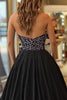 Load image into Gallery viewer, Black Satin A Line V-Neck Long Prom Dress with Appliques