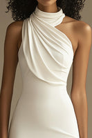 Load image into Gallery viewer, Sleeveless Bodycon Ruched Halter Little White Dress