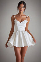 Load image into Gallery viewer, Spaghetti Straps V-Neck A Line Pleated Little White Dress