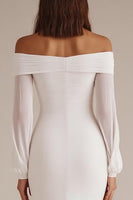 Load image into Gallery viewer, White Chiffon Off the Shoulder Sheath Long Rehearsal Dinner Dress